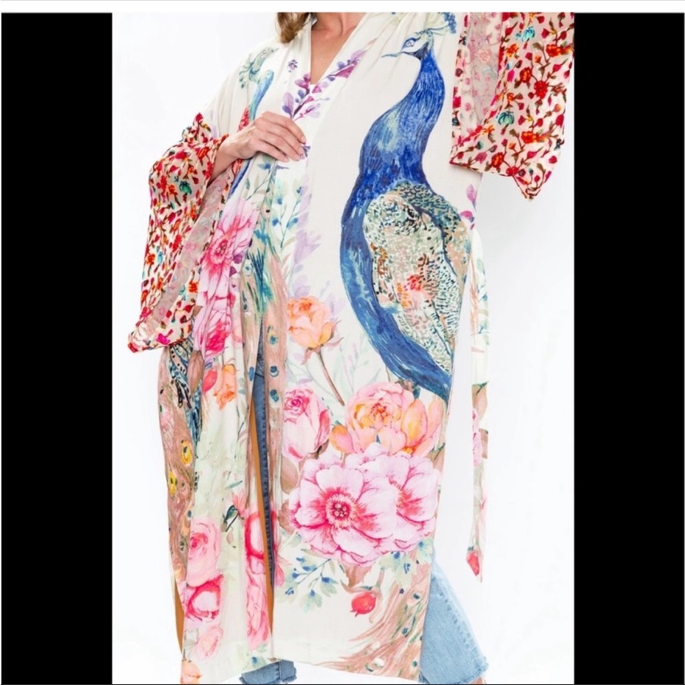 #115 New! Peacock Boho Burnout Kimono Duster Robe - Picture 11 of 11